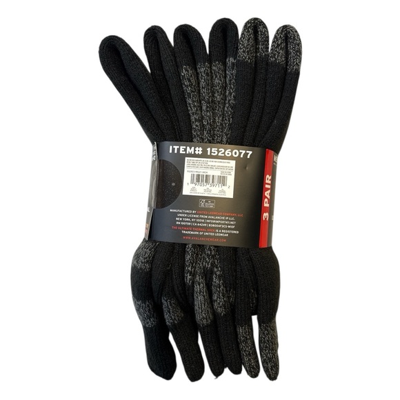 NWT Avalanche Mens Crew Socks Shoe Size 6-12 Black Gray Thermal Cushioned 3 PAIR - Picture 2 of 4